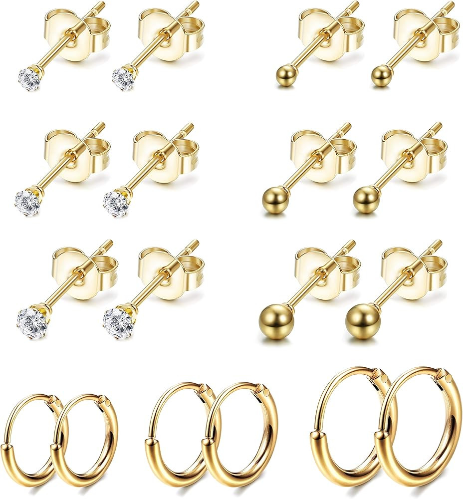 Jstyle 9Pairs Stainless Steel Tiny Cartilage Earrings Studs for Women CZ Balls Tragus Helix Endle... | Amazon (US)