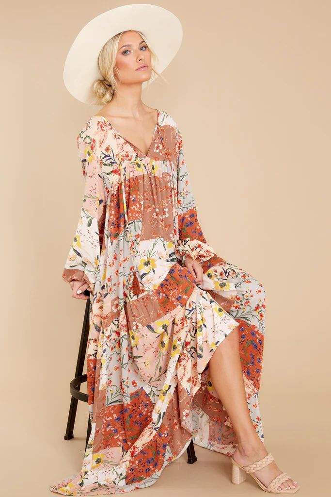 Eclectic Charm Rust Multi Floral Print Maxi Dress | Red Dress 