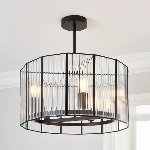 Voss Ribbed Glass Semi Flush Ceiling Light | Dunelm (migrated)