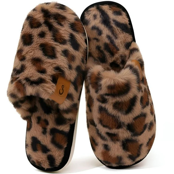 Ecetana Women's Fuzzy Slippers Indoor Cozy Soft Memory Foam Slip On House Shoes for Women | Walmart (US)