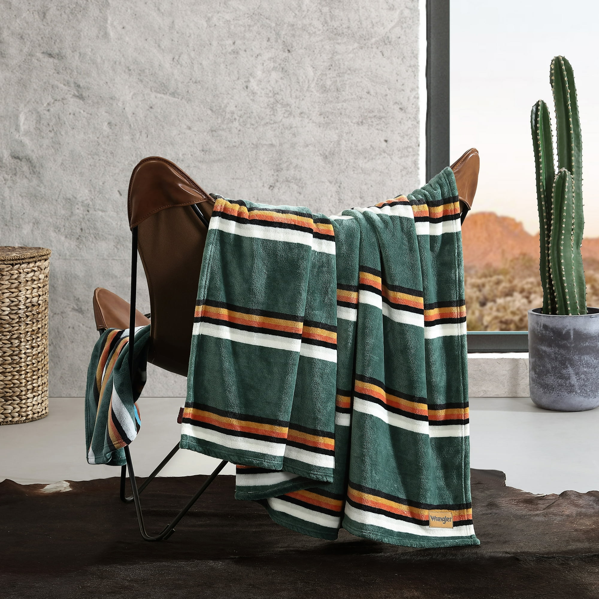 Wrangler Western Saddle Stripe Green Ultra Soft Plush Fleece Twin Blanket | Walmart (US)