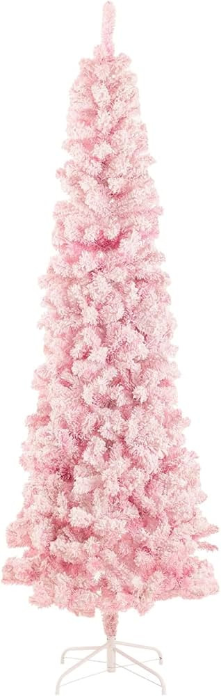 7FT Auto Open Pink Pencil Snow Flocked Christmas Tree Artificial Christmas Tree, with 1000 Branch... | Amazon (US)