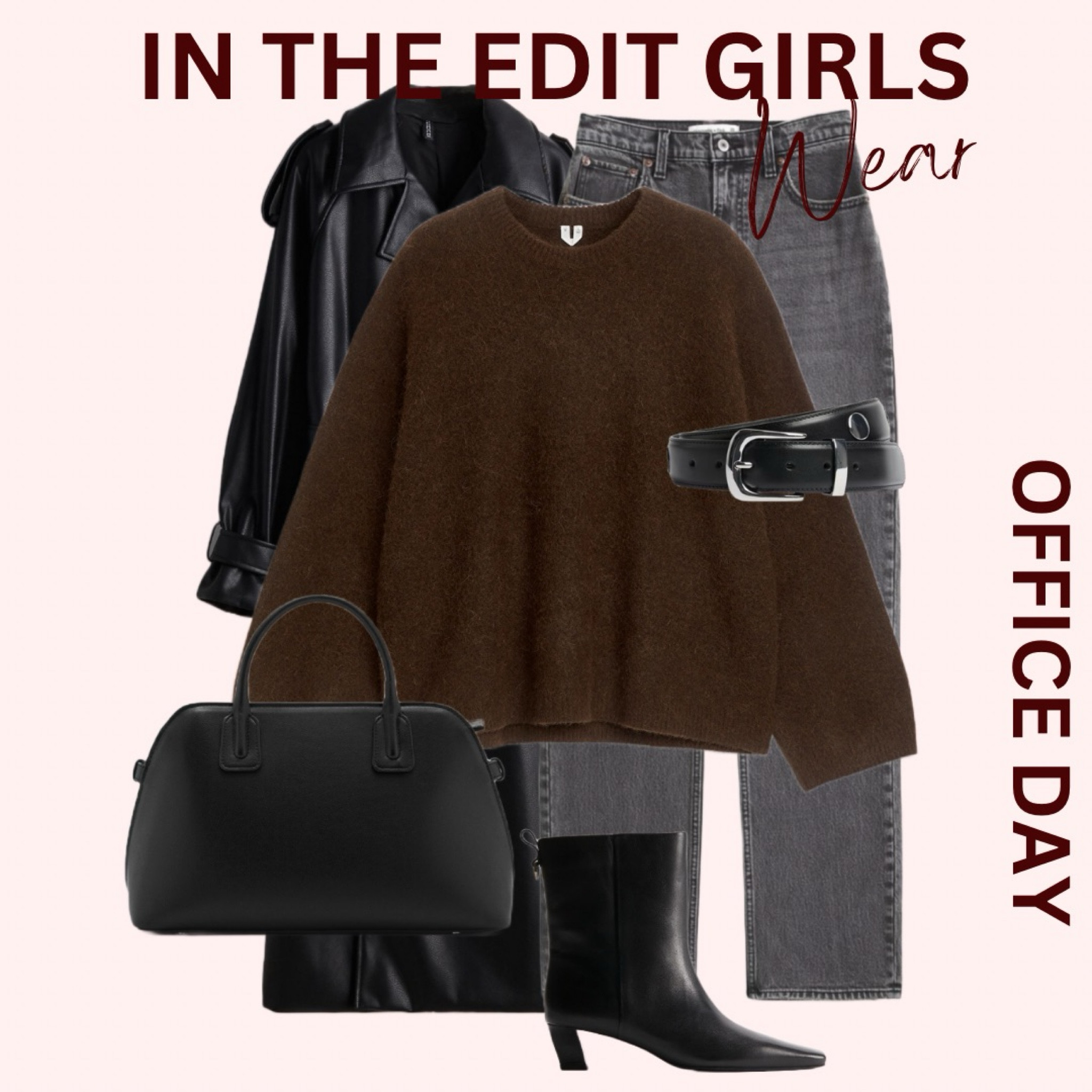Knit styling for office 

Grey jeans 
Black boots 
Faux leather trench 

#LTKautumn #LTKireland #LTKstyletip