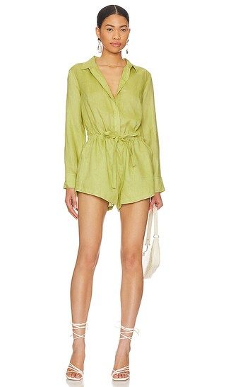 Linen Playsuit in Soft Olive | Revolve Clothing (Global)