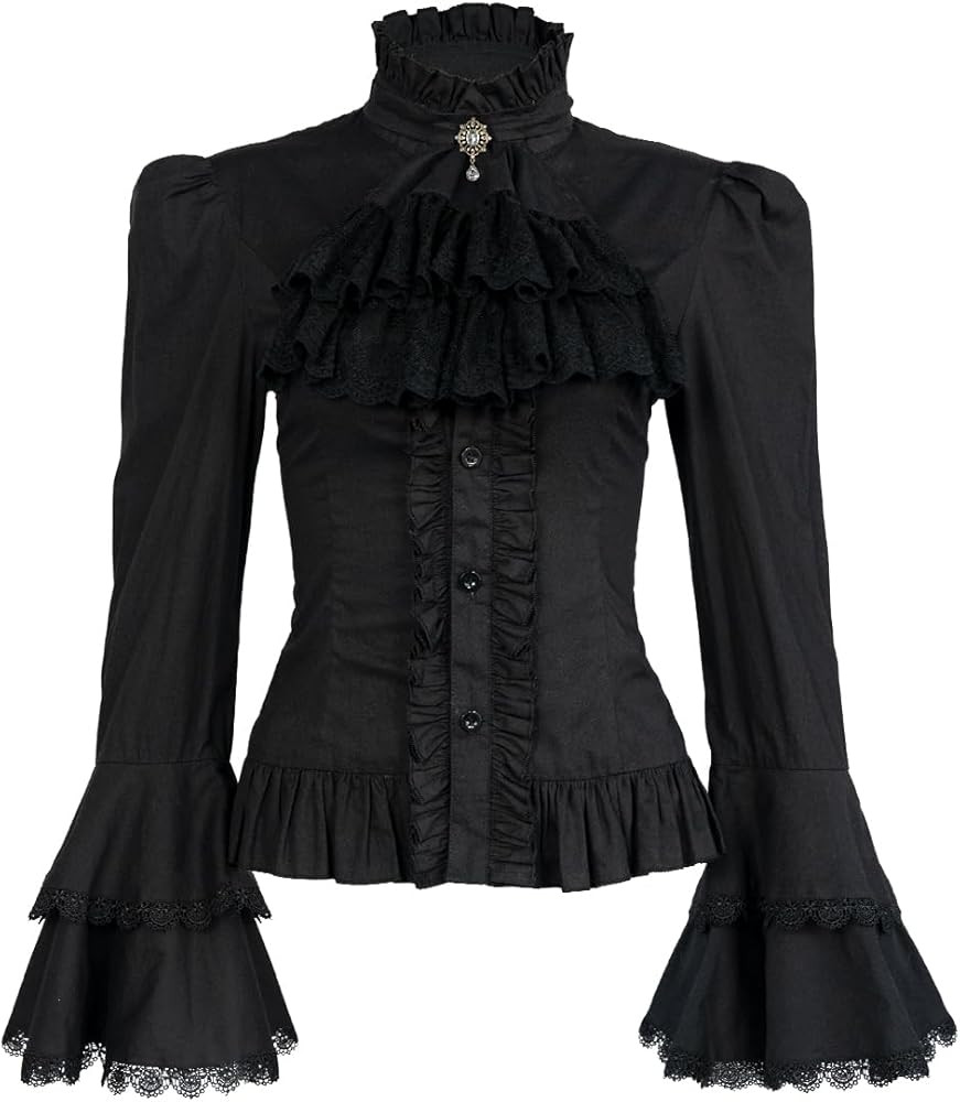 Victorian Blouse Womens Gothic Pirate Shirt Vintage Long Sleeve Lotus Ruffle Tops | Amazon (US)