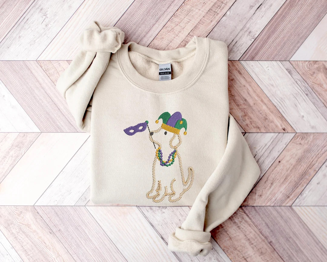 Dog Mardi Gras Flag Embroidered Sweatshirt, Louisiana Embroidery Shirt, Mardi Gras Dog Lover Shir... | Etsy (US)