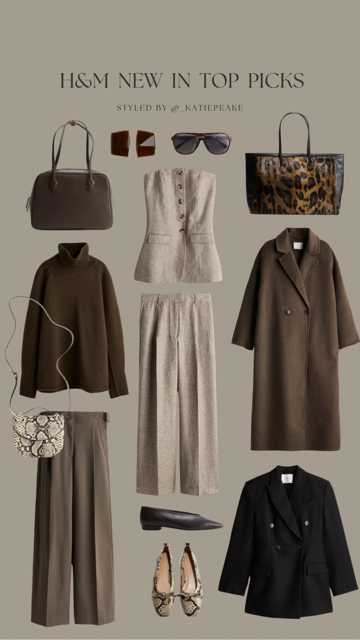 H&M new in top picks for fashion week! 🤎🍂

Wool coat, brown coat, chocolate brown, Olive green, snake print, animal print, wide leg trousers, black blazer, co ord, autumn 

#FashionMonth #LTKautumn #LTKstyletip