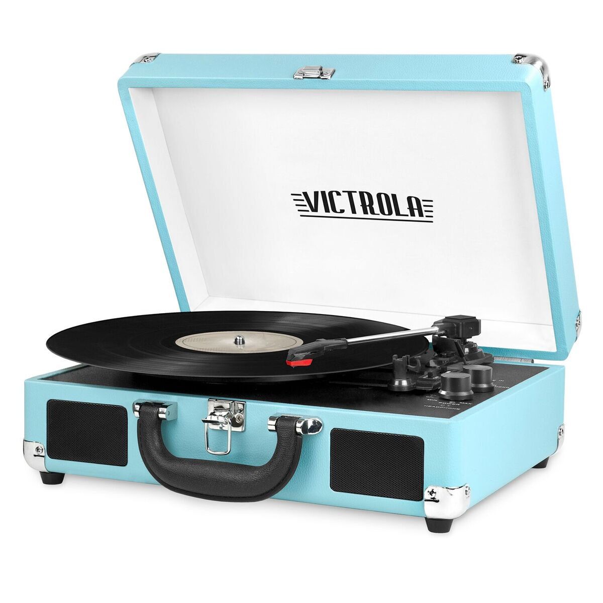 Victrola Bluetooth Portable Suitcase Record Player with 3-speed Turntable - Turquoise | Walmart (US)