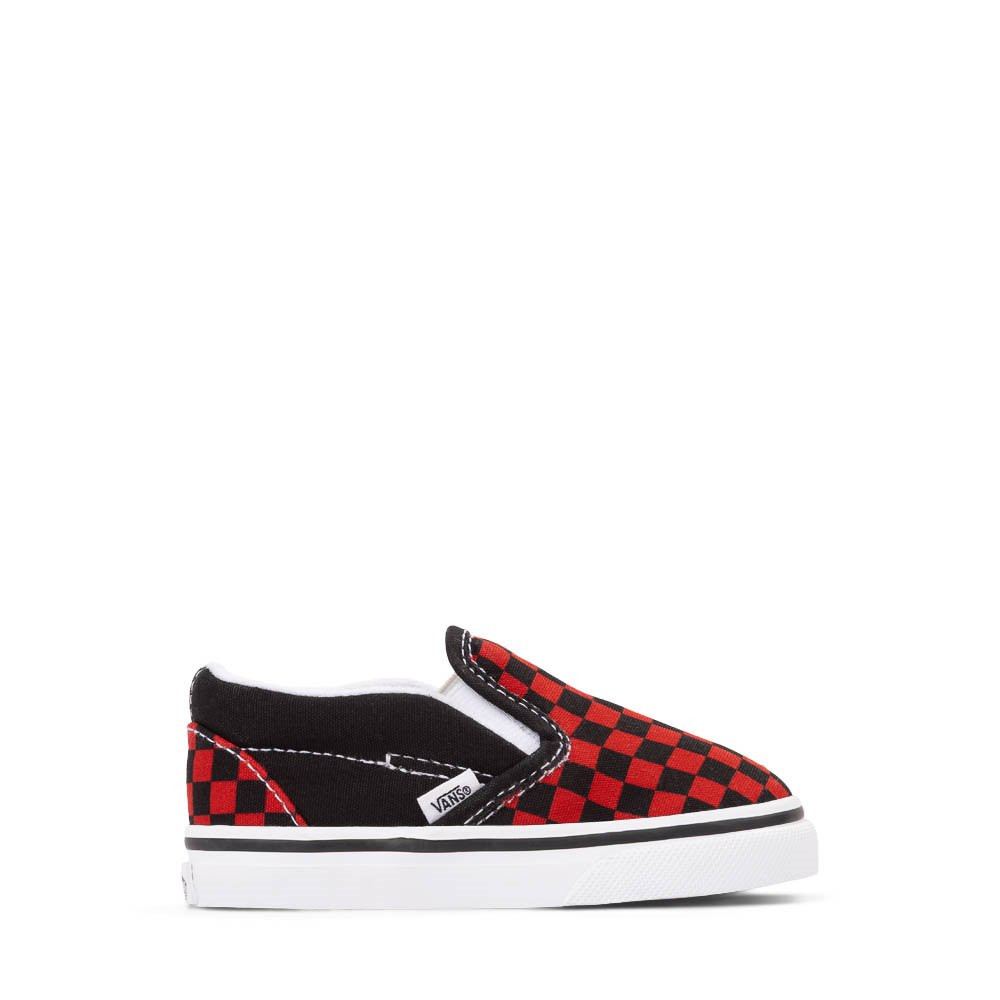 Vans Slip-On Checkerboard Skate Shoe - Baby / Toddler - Black / Red | Journeys
