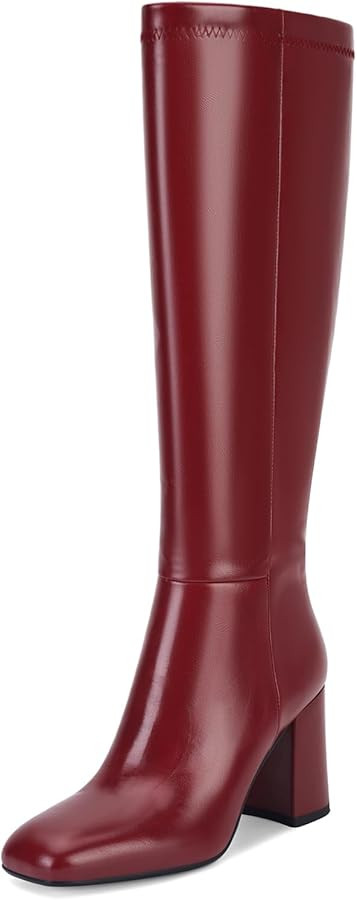 SOVANYOU Women's Faux Leather Tall Boots Fashion Square Toe Chunky Heel Knee High Boots with Side... | Amazon (US)
