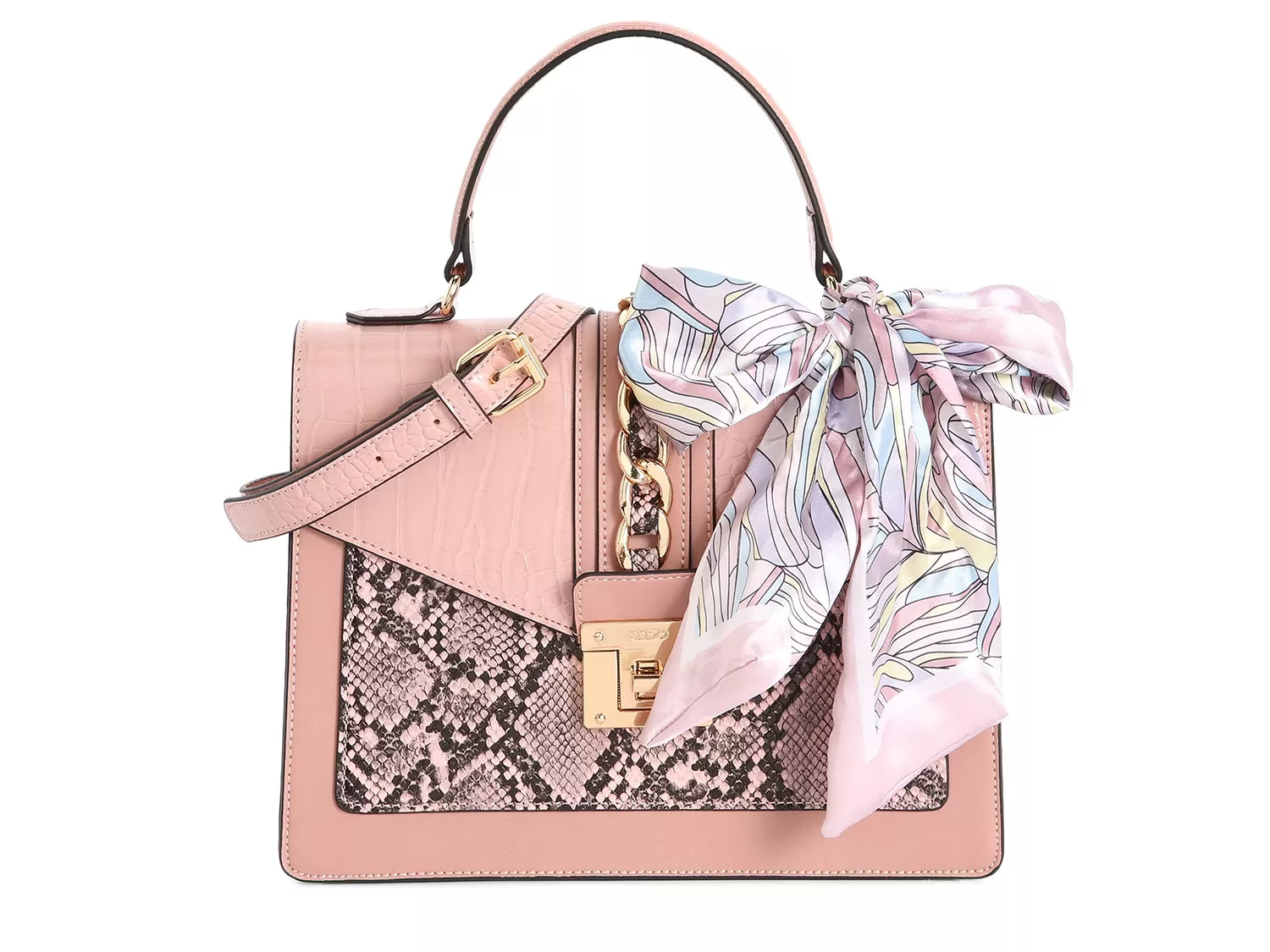 Aldo Glenda Satchel - Women's - Blush/Mauve/Black Snake Print - Satchel | DSW