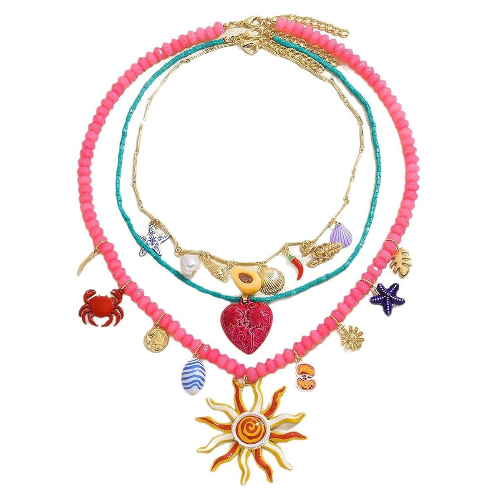 Bohemian Beaded Pendant Necklace for Women fashion Stacking Sea Life necklace Gold Adjustable Sun... | Amazon (US)