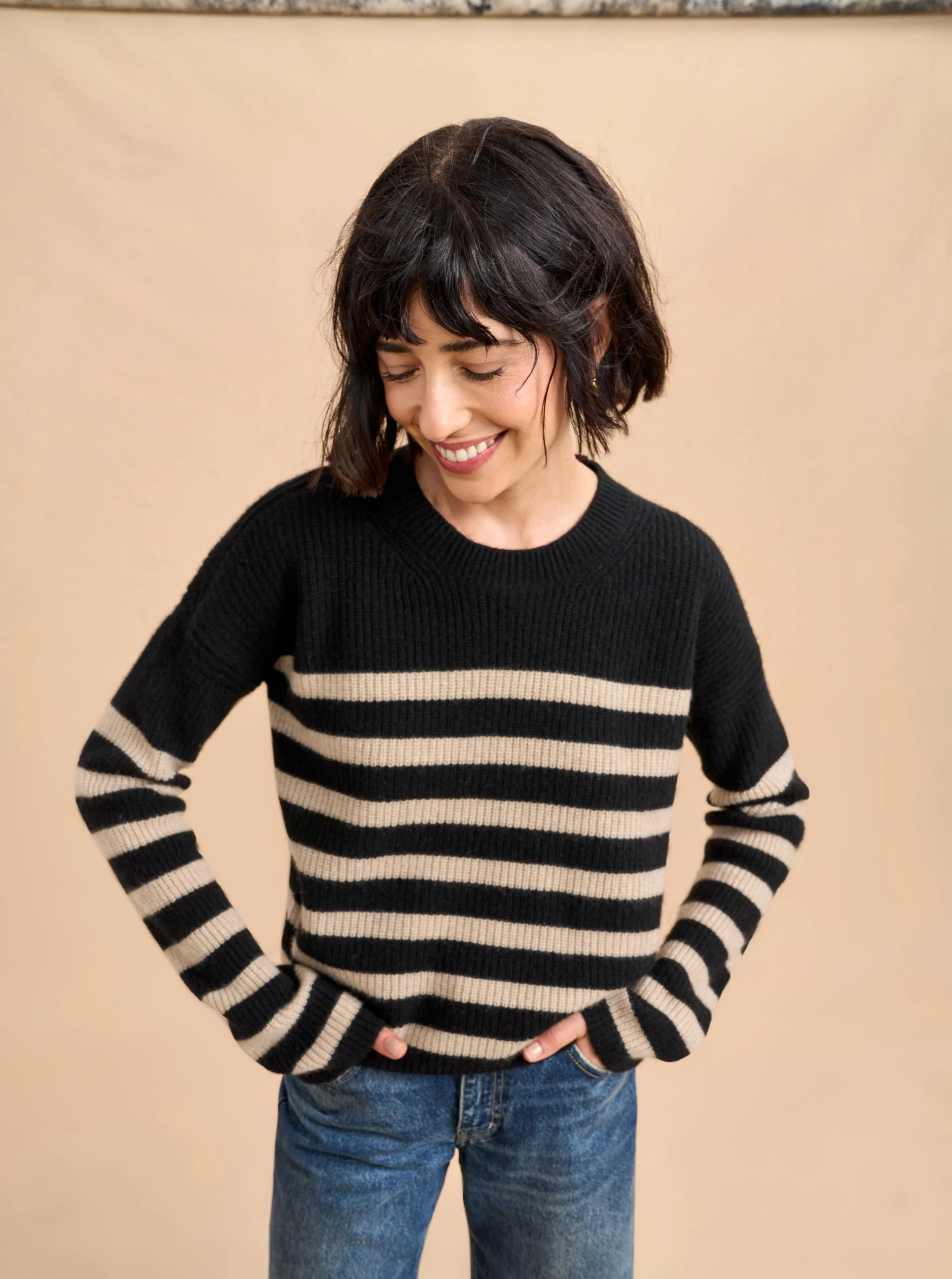 Mini Striped Toujours Sweater Black Tan | La Ligne NYC | La Ligne
