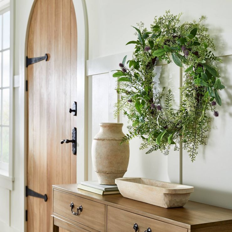 Mixed Greenery and Asymmetrical Thistle Wreath - Threshold™ designed with Studio McGee | Target