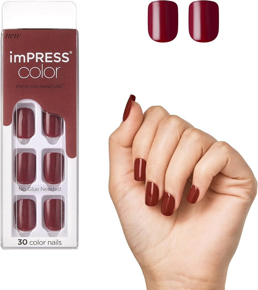 KISS imPRESS No Glue Mani Press On Nails, Color, 'Espress(y) ourself', Brown, Short Size, Squoval... | Amazon (US)