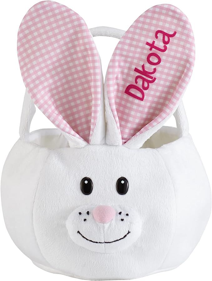 Let's Make Memories Personalized Fluffy Bunny Plush Kid's Easter Basket - Pink | Amazon (US)