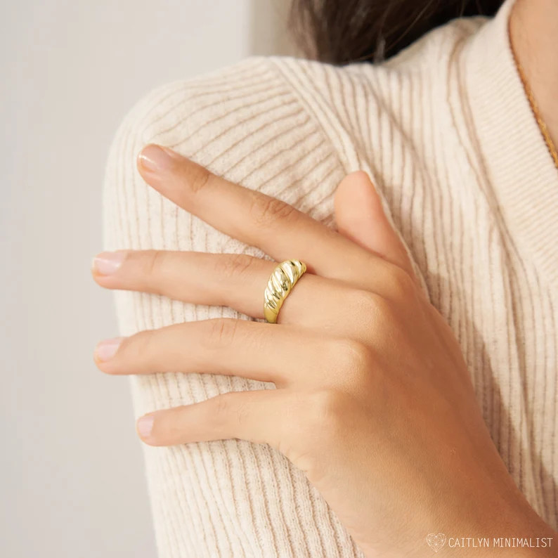 Croissant Signet Ring in Gold • Minimalist Dome Ring • Chunky Ring • Twist Ring • Pinky R... | Etsy (US)