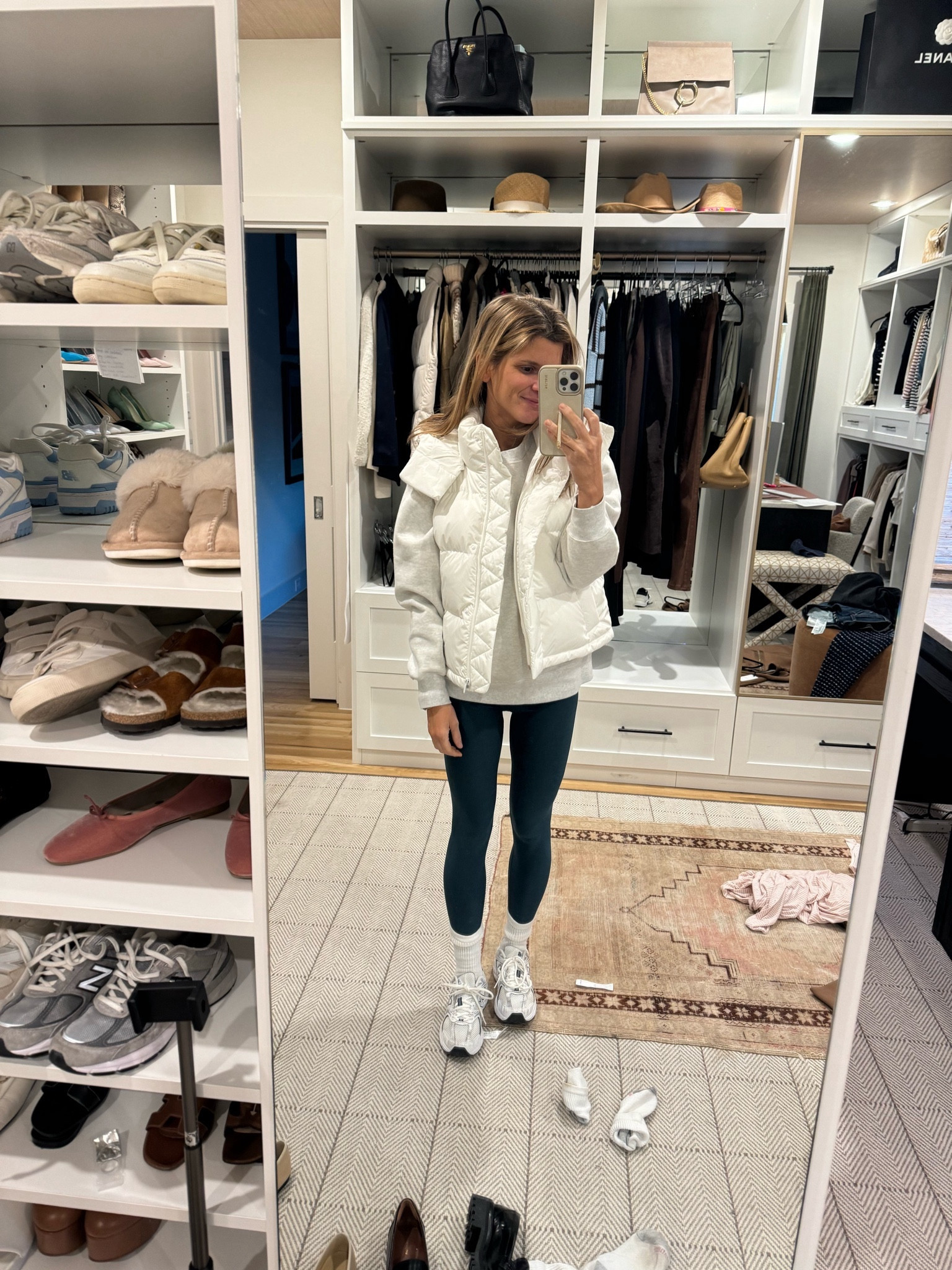 Wearing XS in emerald set, size 4 in long sleeve and puffer