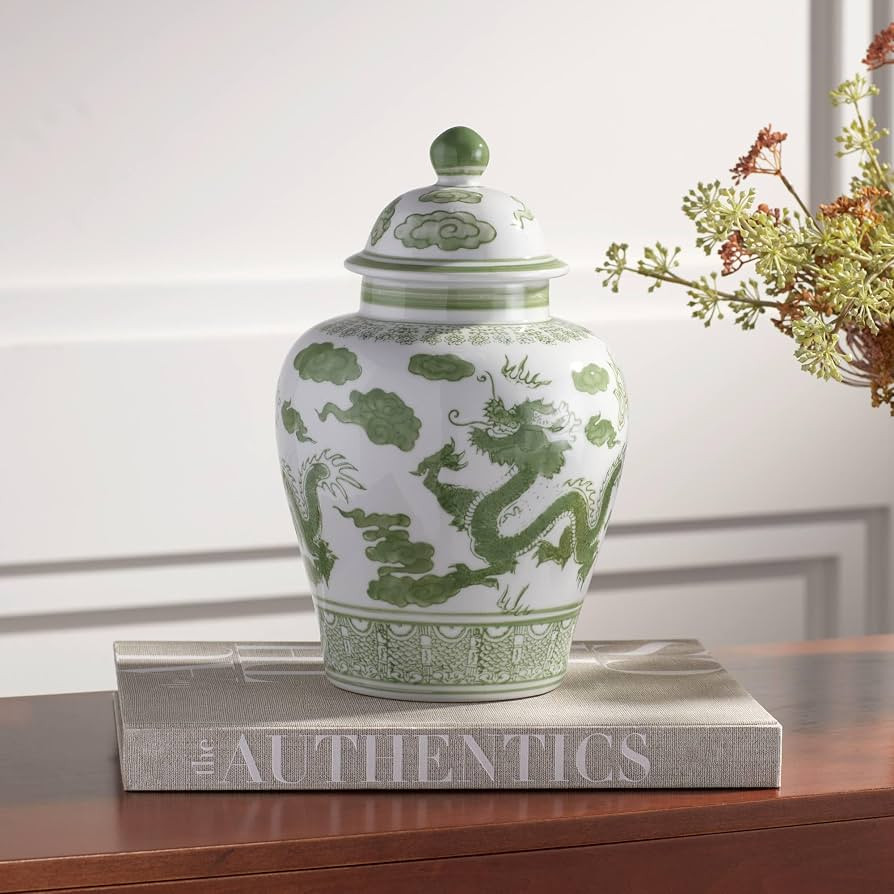 Sansui 12"H Green and White Ceramic Ginger Jar with Lid - Dahlia Studios | Amazon (US)