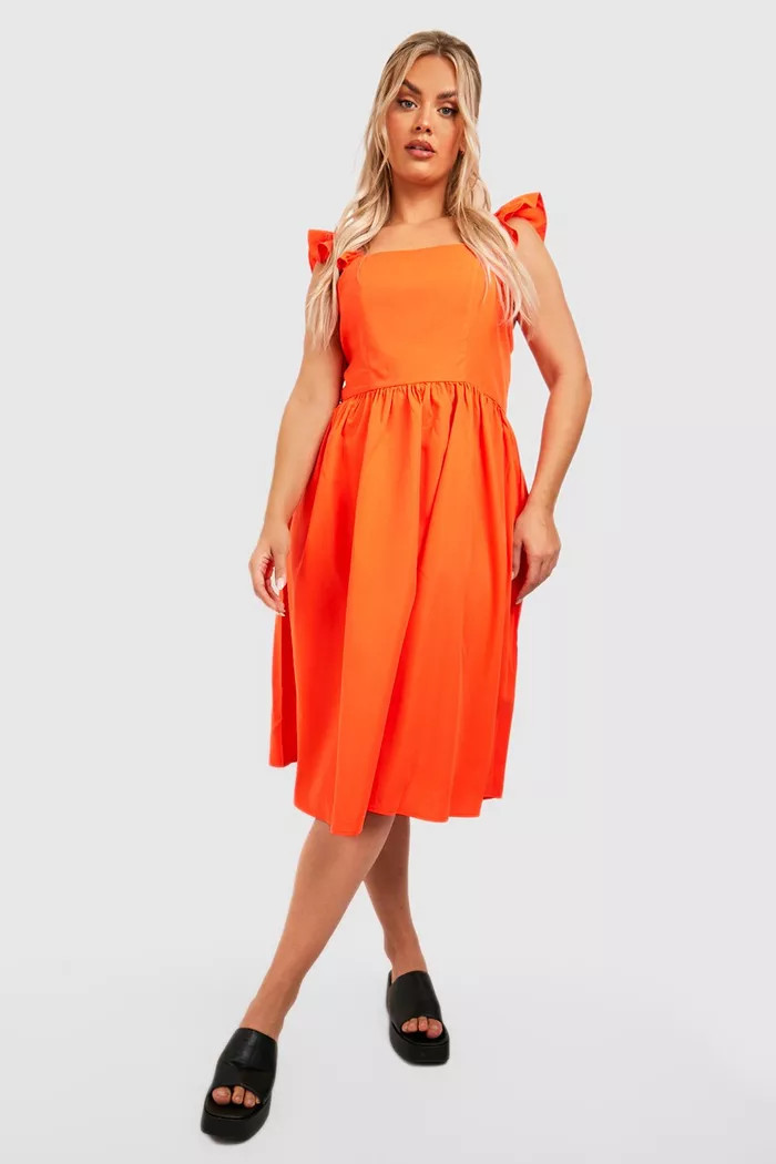 Plus Ruffle Poplin Midi Dress | Boohoo.com (US & CA)