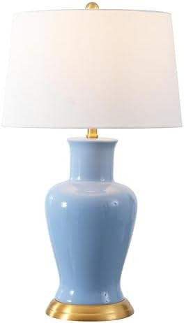 JONATHAN Y 29" Blue Traditional Ceramic Urn LED Table Lamp for Bedroom Decor, White Linen Drum Sh... | Amazon (US)