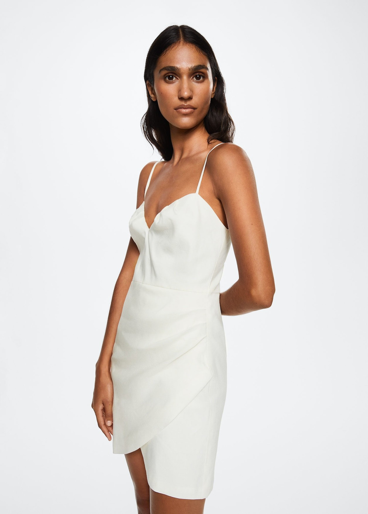 Pleated linen-blend dress | MANGO (US)