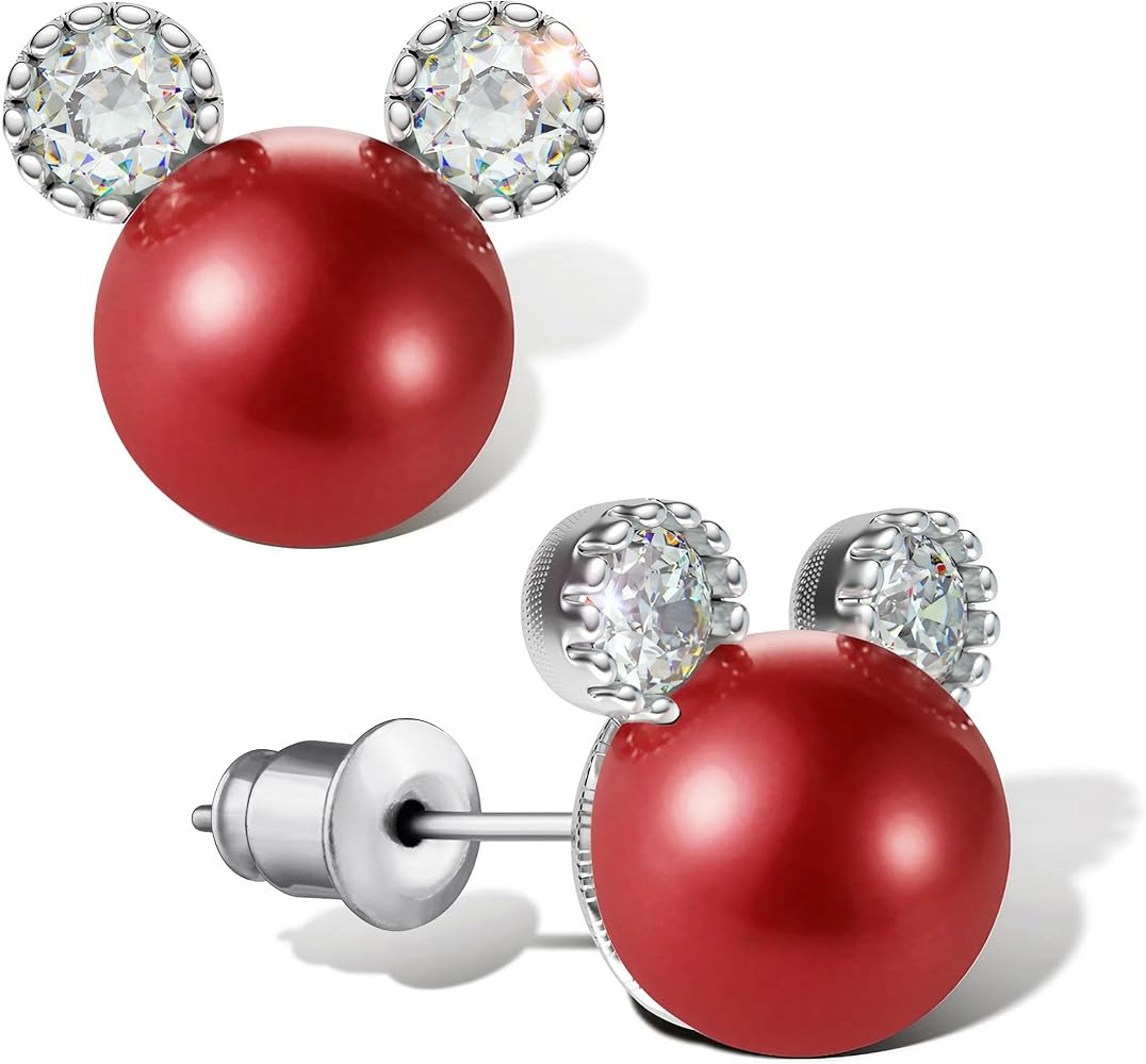 PANSTAR Pearl Earrings for Women Hypoallergenic Sterling Silver Posts Small Mini Mouse Earrings F... | Amazon (US)
