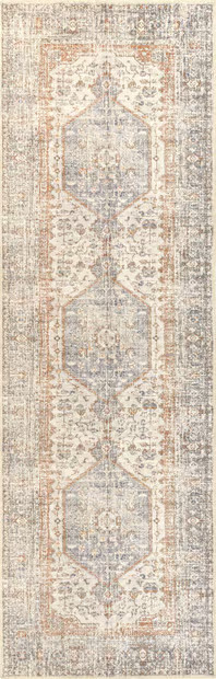 Light Grey Vintage Medallion Washable 2' 6" x 6' Area Rug | Rugs USA