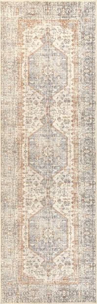 Light Grey Vintage Medallion Washable 2' 6" x 6' Area Rug | Rugs USA