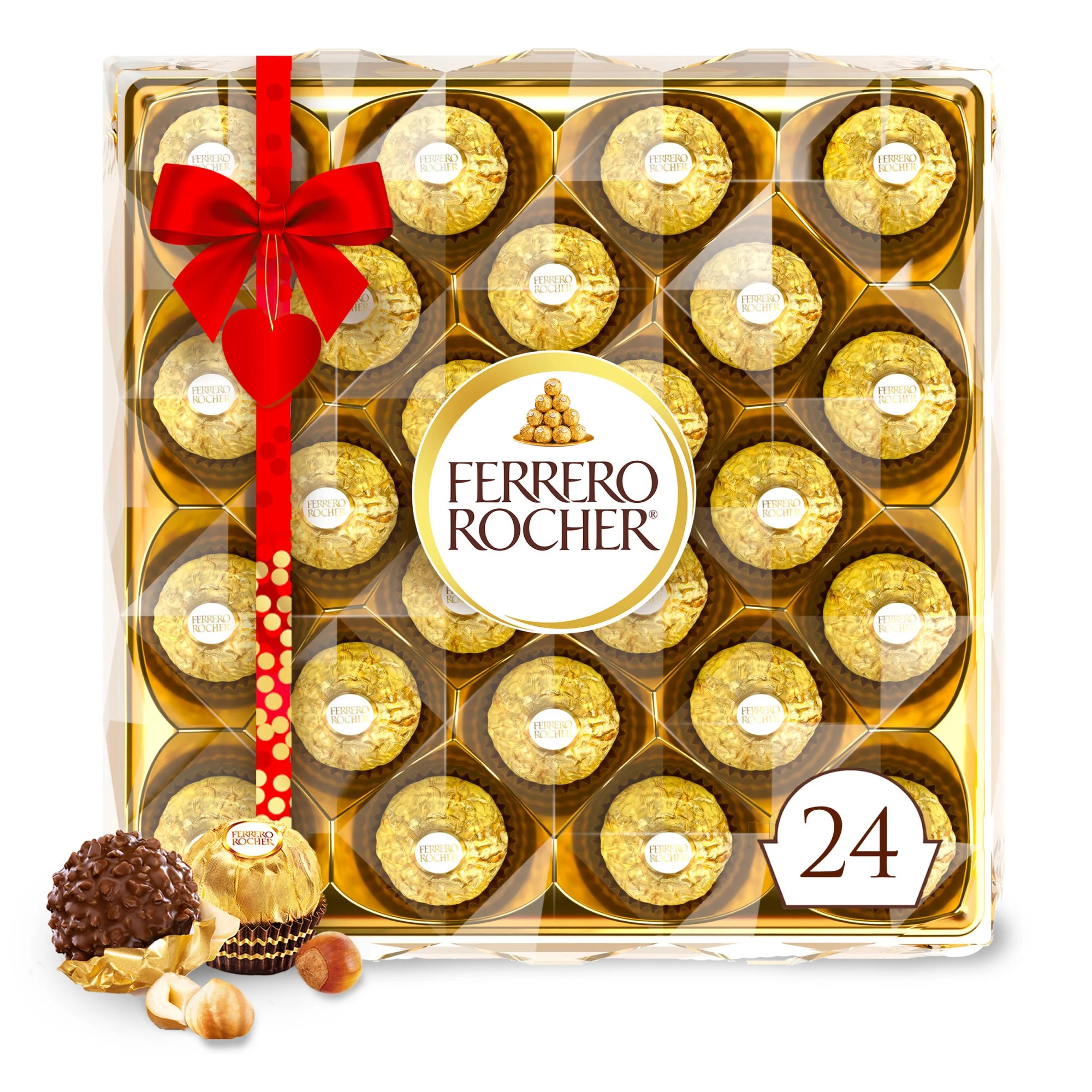 Ferrero Rocher Fine Hazelnut Milk Chocolate, 24 Count, Chocolate Candy Gift Box, 10.6 oz | Walmart (US)