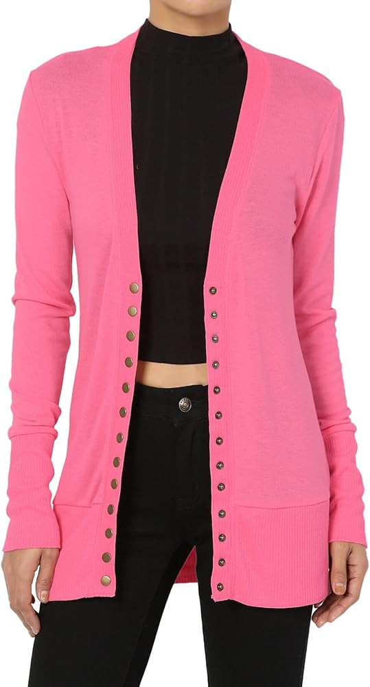 TheMogan Women's Classic Snap Button Front V-Neck Long Sleeve Cute Knit Sweater Cardigan | Amazon (US)