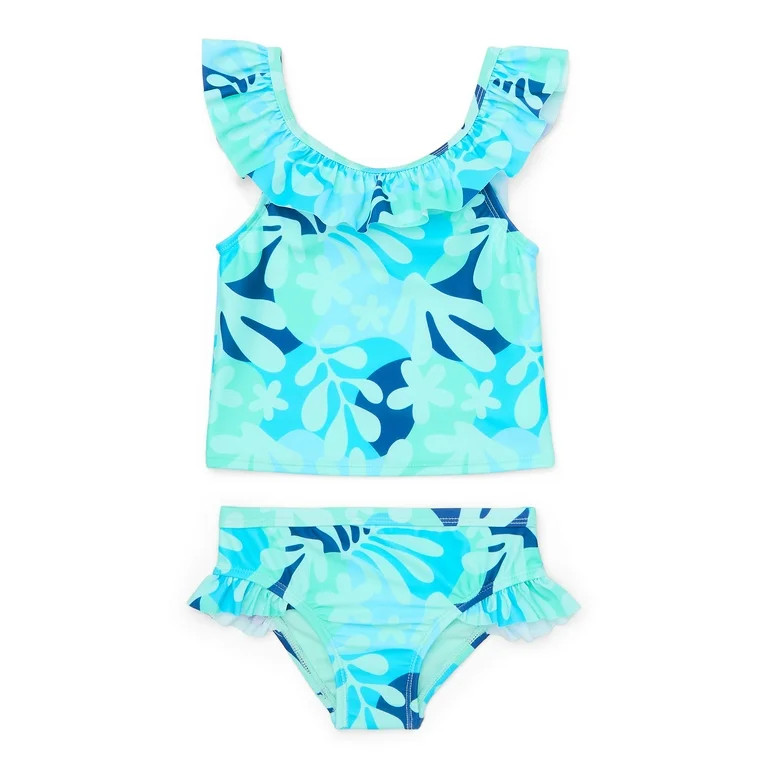 Wonder Nation Toddler Girl Tropical Print Ruffle Tankini, Two-Piece, Sizes 12M-5T | Walmart (US)