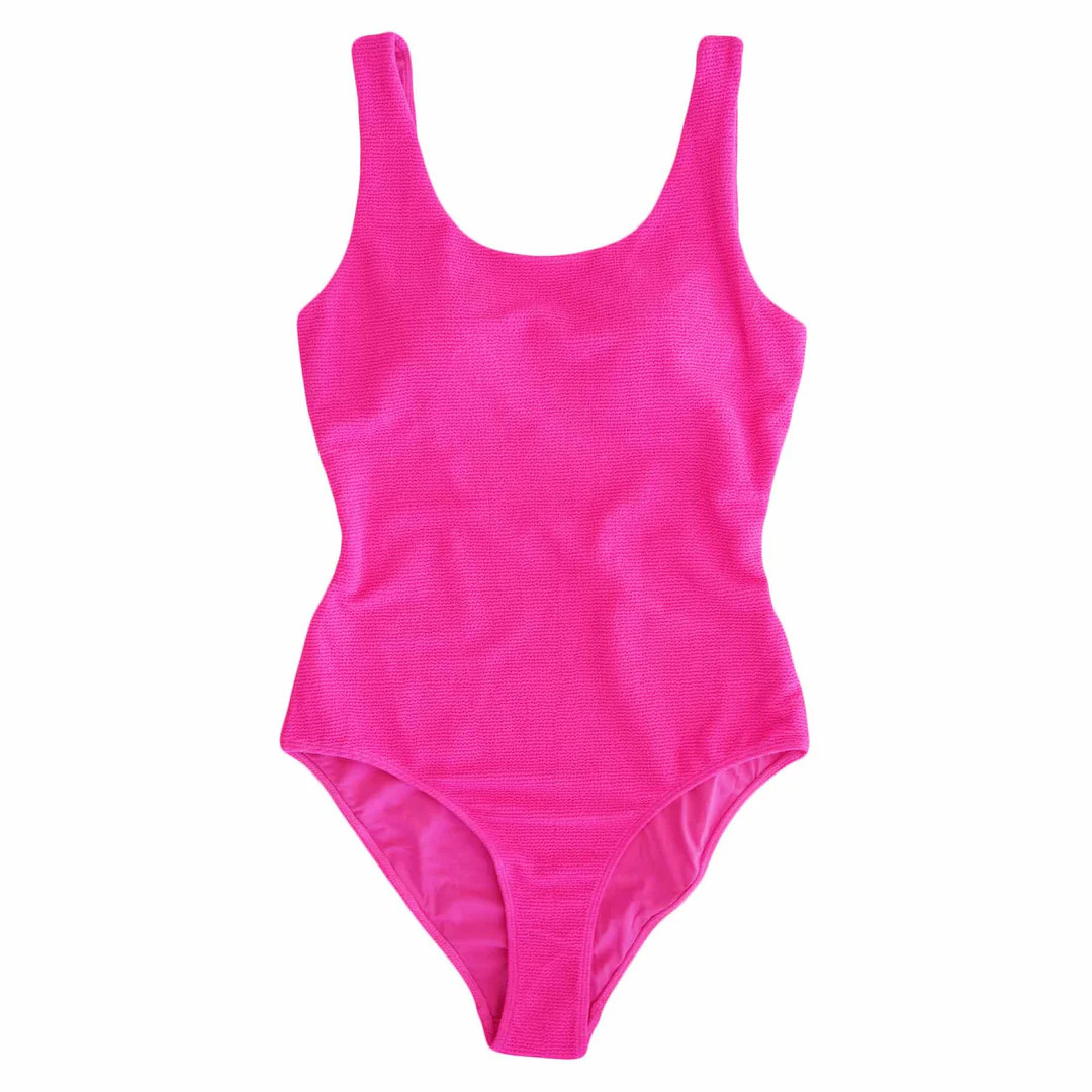 Women's Crinkle One-Piece Swimsuit | Neon Pink | Caden Lane