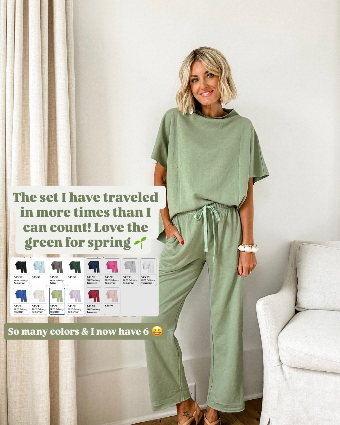 I truly can’t get enough of this lounge set! I have it in so many colors and consistently reach for this when traveling or lounging in my house! This sage green color for spring is 👏🏼 Wearing size s

Loverly grey, Amazon lounge set, see Luna batwing set, sets under $50, casual outfit ideas, affordable women’s style 

#LTKTravel #LTKSeasonal