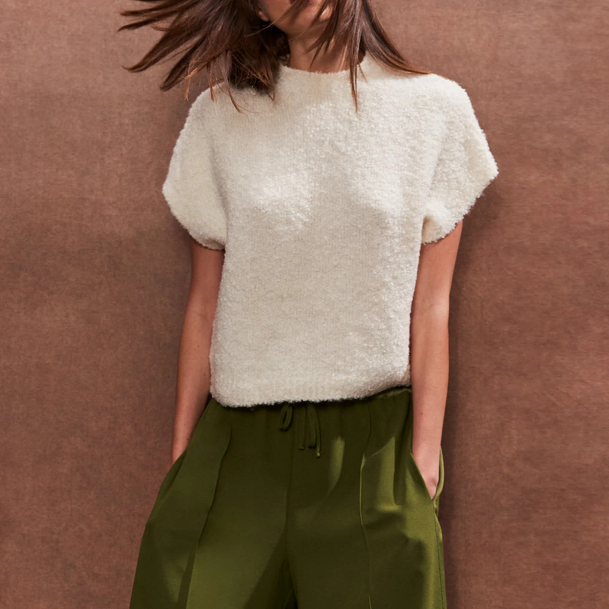 Cream Textured Short-Sleeved Knit | Ro&Zo