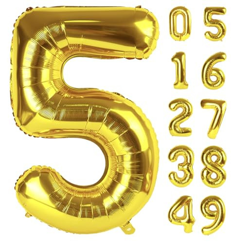 Gold 40 Inch Large Number 5 Birthday Balloon, Five 5th 15 25 35 50 55 Birthday Celebration Decorations, 2025 Foil 5 Mylar Helium Number 5 Balloons Girl Boy Anniversary Party Supplies | Amazon (US)