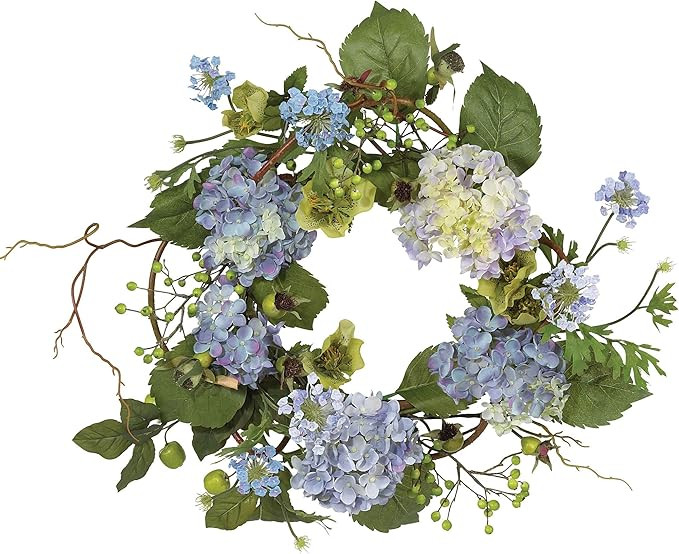 Nearly Natural 4642-BL Hydrangea Wreath, 15-Inch, Blue/Purple,14.25" x 14" x 5" | Amazon (US)