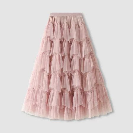 yinguo women s fashion a line pleated skirt long tutu skirt ruffle mesh vintage calf length chiffon high waist bubble skirt one size | Walmart (US)