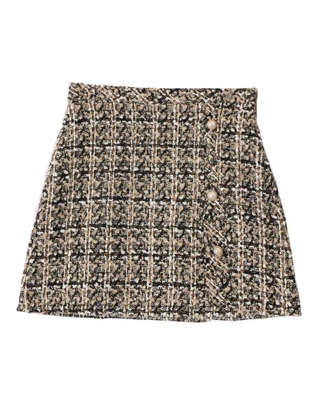 'Cassie' Buttoned Tweed Plaid Mini Skirt (3 Colors) | Goodnight Macaroon