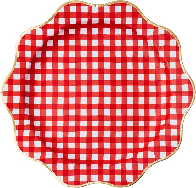 Amazon.com: Bonjour Fête Elegant Cherry Red Gingham Paper Party Dinner Plates | Premium Party Su... | Amazon (US)