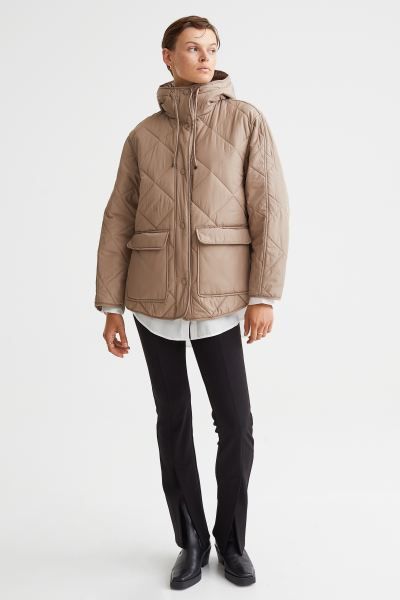 Oversized Quilted Jacket - Beige - Ladies | H&M US | H&M (US + CA)