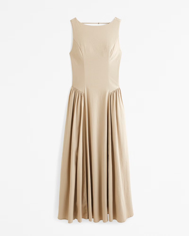Abercrombie & Fitch Women's Drop-Waist Midi Dress in Light Brown - Size M | Abercrombie & Fitch (US)