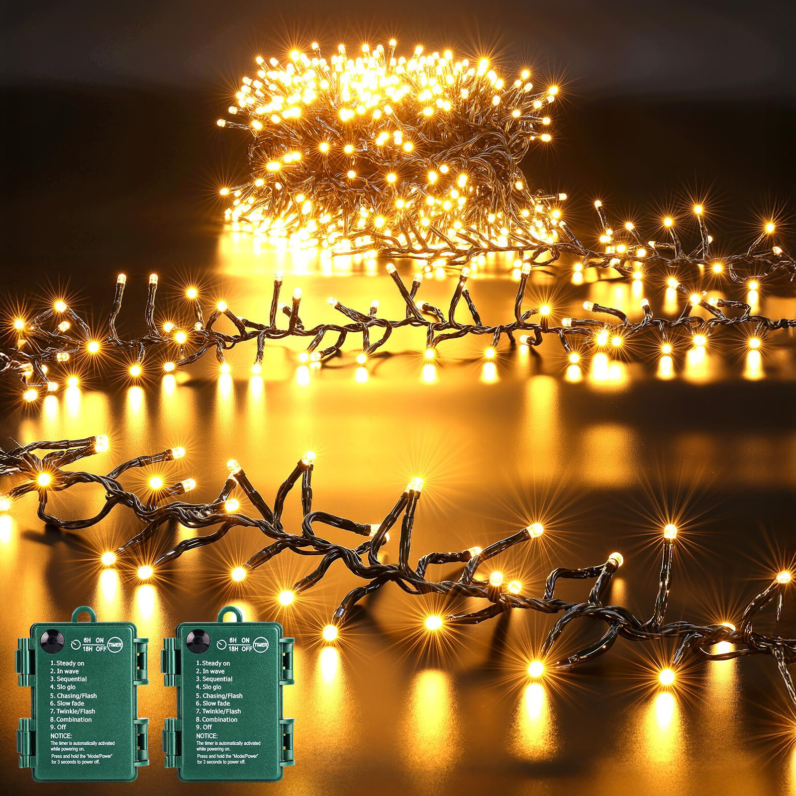 Minetom Battery Operated Christmas Lights Outdoor, 2 Pack 10Ft 120 LED Battery Powered Christmas ... | Amazon (US)