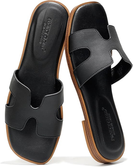 Project Cloud 100% Genuine Leather Sandals for Women 2026 - Fashion Flat Womens Sandals with Memo... | Amazon (US)