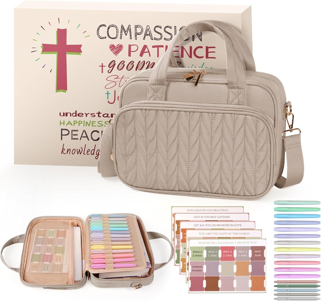 Bible Cover Case for Women, Large Bible Bag with Study Supplies, Bible Journaling Kit with Highli... | Amazon (US)