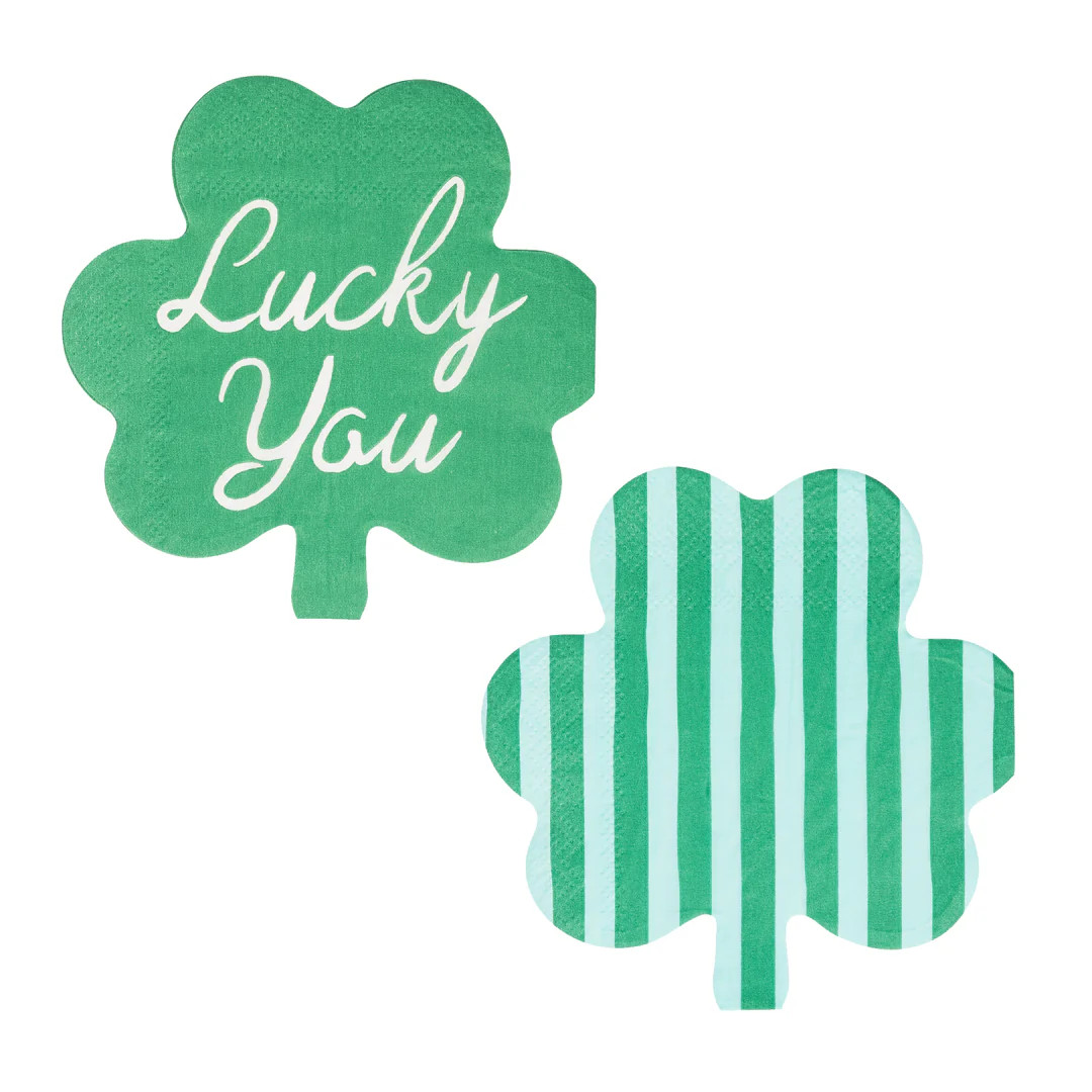 Shamrock Shaped Lucky You and Striped Cocktail Napkin Set | My Mind's Eye