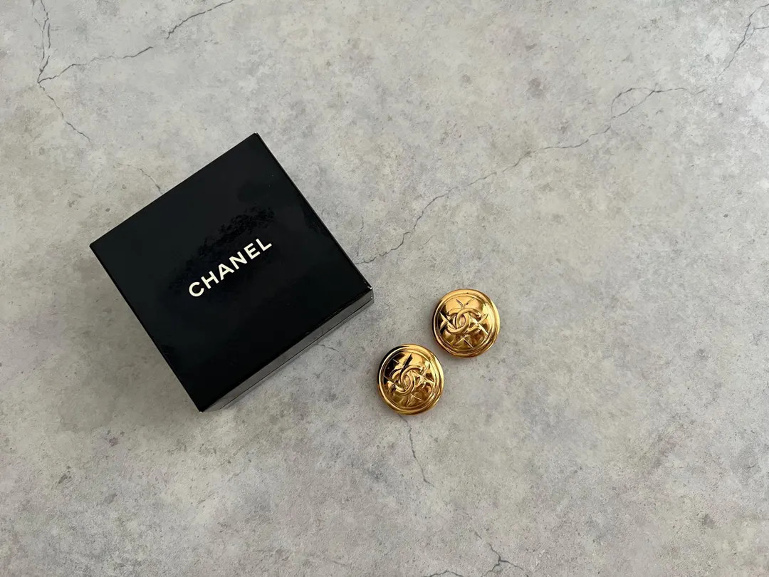 Authentic Vintage Chanel Coco Mark Matelassé Gold Round Clip on Earrings - Etsy | Etsy (US)