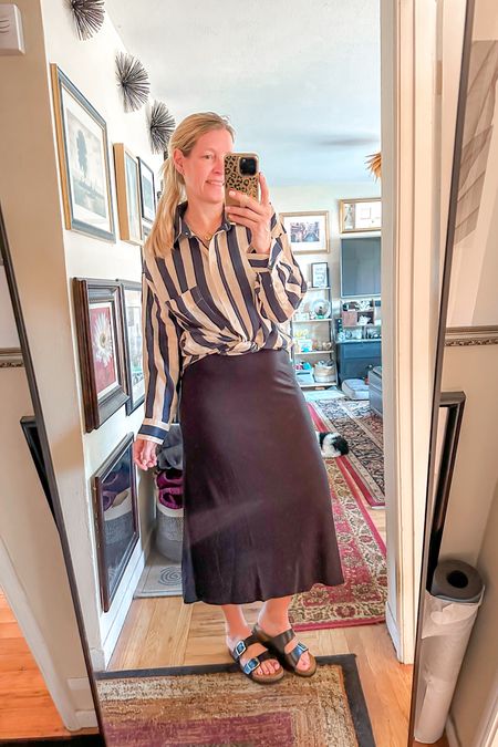 Casual and chic in this jersey skirt and striped button up! 

top large 
skirt large
sandals 8.5



#LTKOver40 #LTKStyleTip #LTKFindsUnder50