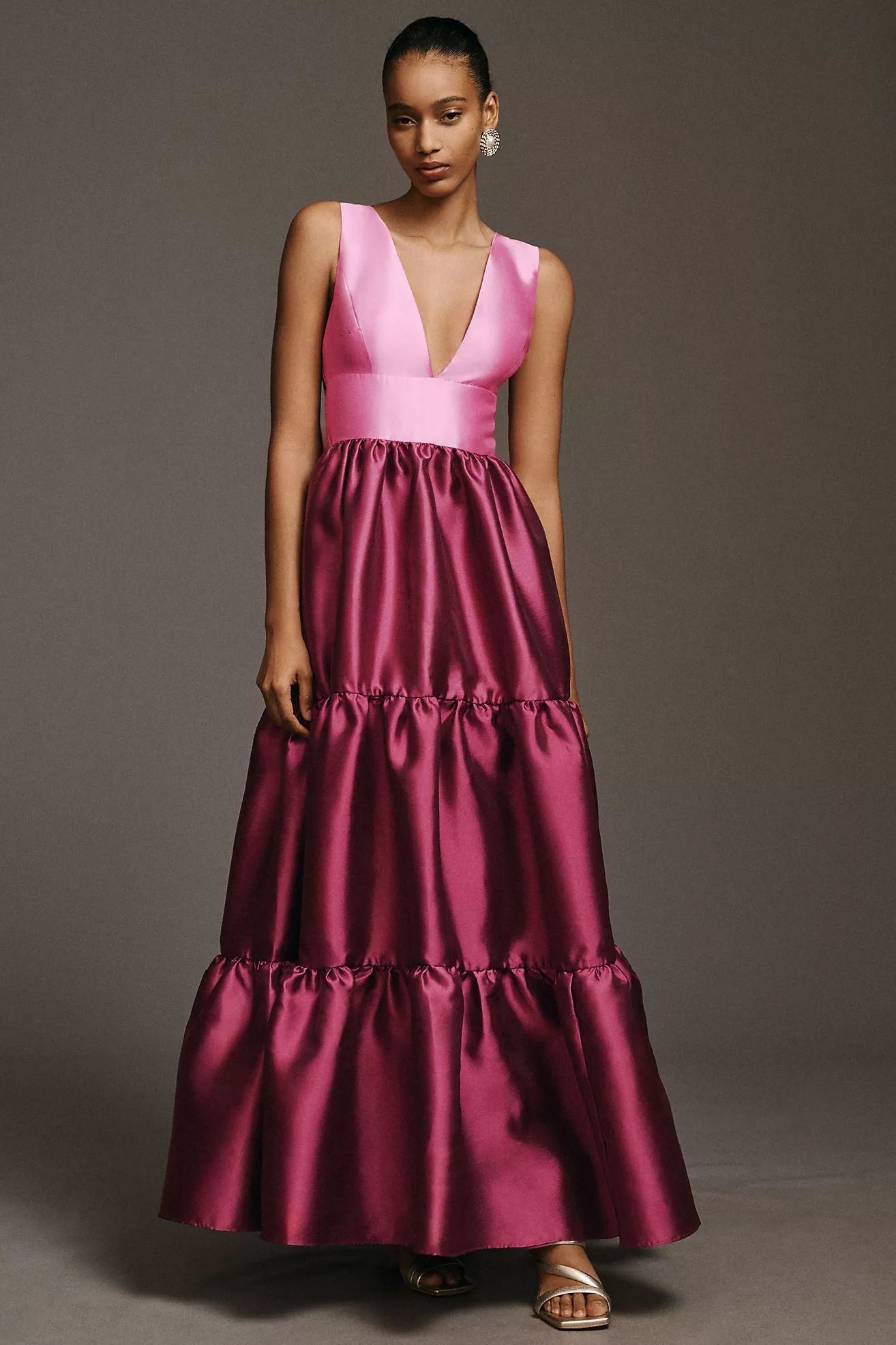Hutch Harlo Deep-V Back-Bow Tiered Gown | Anthropologie (US)