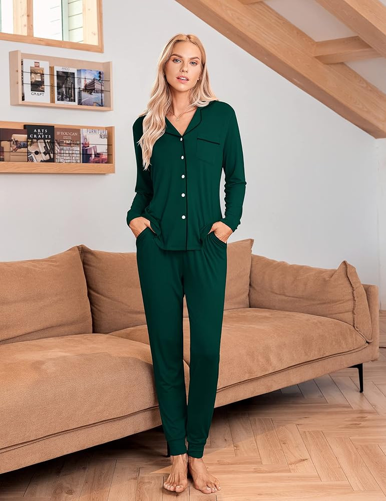 Ekouaer Pajamas Set Long Sleeve Sleepwear Womens Button Down Nightwear Soft Pj Loungewear Sets with  | Amazon (US)